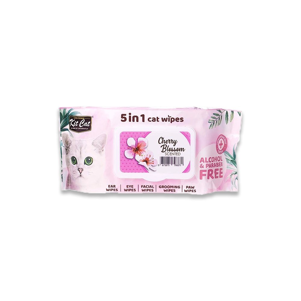 Kitcat 5 In 1 Cat Wipes Cherry Blossoms Scented - 80 Sheets