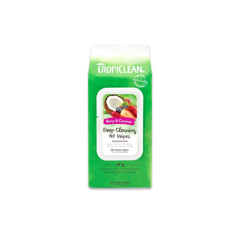 Tropiclean Deep Cleaning Wipes For Dogs And Cats Sweet Berry And Coconut - 100PC