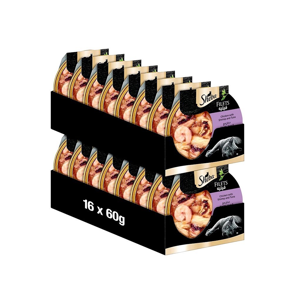 Sheba Filets Chicken Shrimp Tuna Wet Cat Food - 60G (Pack Of 16)